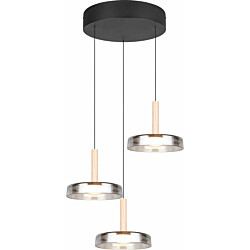 LED-riippuvalaisin Trio Celeste, 3-os, mattamusta/kromattu/puu