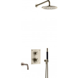 Sadesuihkusetti Tapwell BOX7368 ED2 Brushed Nickel, termostaattihanalla, suihkupää ⌀250mm, vettä säästävä, juoksuputkella, piiloasennus, harjattu nikkeli