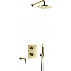 Sadesuihkusetti Tapwell BOX7368 ED2 Honey Gold, termostaattihanalla, juoksuputkella, vettä säästävä, piiloasennus, suihkupää ⌀250mm, kiiltävä kulta