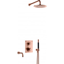 Sadesuihkusetti Tapwell BOX7368 ED2 Copper, termostaattihanalla, suihkupää ⌀250mm, vettä säästävä, juoksuputkella, piiloasennus, kiiltävä kupari
