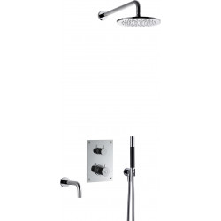 Sadesuihkusetti Tapwell BOX7368 ED2 Chrome, termostaattihanalla, suihkupää ⌀250mm, vettä säästävä, juoksuputkella, piiloasennus, kiiltävä kromi