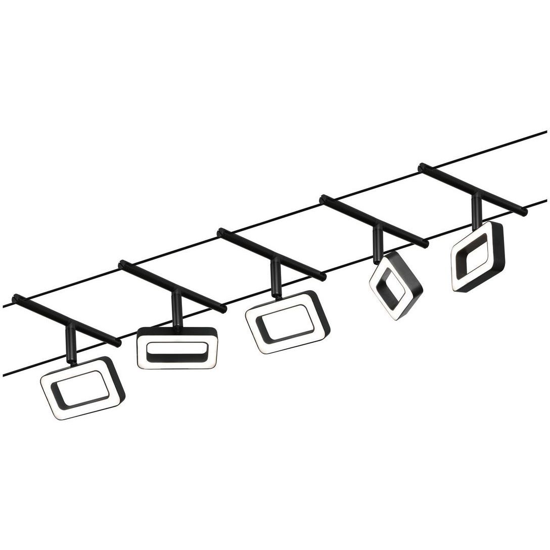 Vaijerivalaisinsetti Paulmann CorDuo Frame, 5x280lm, 5x4.8W, 3000K, 230/12V, mattamusta