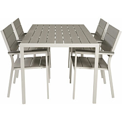 Ruokailuryhmä Venture Home, 150x90cm harmaa/valkoinen Break-pöytä + 4 harmaata, pinottavaa Levels-tuolia