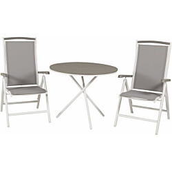 Parvekeryhmä Venture Home, ø90cm harmaa-valkoinen Parma-pöytä + 2 harmaata Albany-säätötuolia