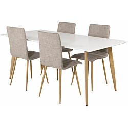 Ruokailuryhmä Venture Home, 180x90cm valkoinen/ruskea Polar-pöytä + 4 vaaleanharmaata Windu Lyx -tuolia
