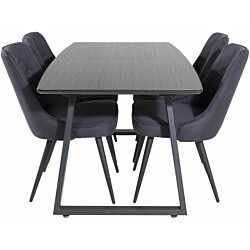 Ruokailuryhmä Venture Home, jatkettava musta Inca-pöytä + 4 mustaa Velvet Deluxe -tuolia