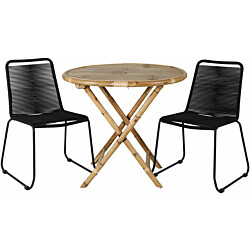 Parvekeryhmä Venture Home, ø80cm Cane-pöytä + 2 mustaa, pinottavaa Lindos-tuolia