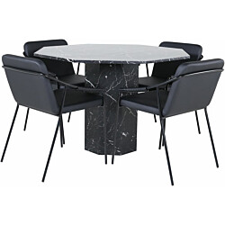 Ruokailuryhmä Venture Home, ⌀110cm musta Marbs-pöytä + 4 mustaa Tvist-tuolia