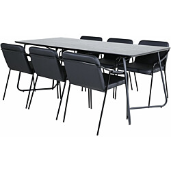 Ruokailuryhmä Venture Home, 190x90cm musta Petra-pöytä + 6 mustaa Tvist-tuolia, keinonahka