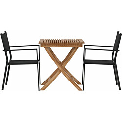 Parvekeryhmä Venture Home, 70x70cm Ghana-taittopöytä + 2 mustaa Copacabana-tuolia