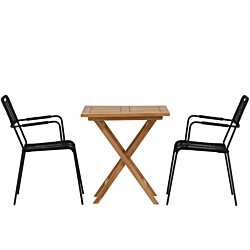 Parvekeryhmä Venture Home, 70x70cm Kenya-pöytä + 2 mustaa Lindos-tuolia, käsinojilla