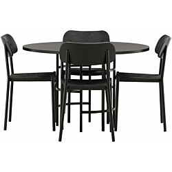 Ruokailuryhmä Venture Home, ⌀115cm musta Copenhagen-pöytä + 4 mustaa Polly-tuolia