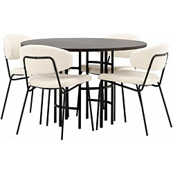 Ruokailuryhmä Venture Home, ⌀115cm ruskea Copenhagen-pöytä + 4 valkoista Chico-tuolia