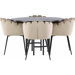 Ruokailuryhmä Venture Home, ⌀115cm ruskea Copenhagen-pöytä + 4 beigeä Limhamn-tuolia