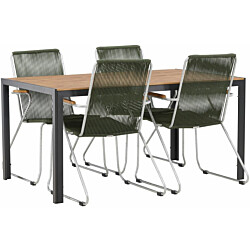 Ruokailuryhmä Venture Home, 150x90cm ruskea/musta Break-pöytä + 4 vihreää Bois-tuolia