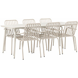 Ruokailuryhmä Venture Home, 200x90cm beige Lina-pöytä + 6 beigeä Peking-tuolia