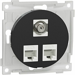 Datarasia Schneider Electric ELKO One, 2xC6 UTP + 1xFF, suora, uppoasennus, keskiölevyllä, musta