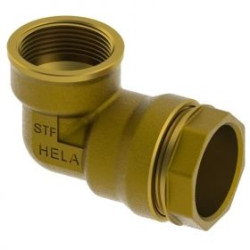 Muoviputkenliitin Hela 232, messinki, kulmaliitin, sisäkierre, 1 1/2"x50mm