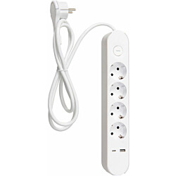 Jatkojohto Airam Trend, 4-osainen + USB-A + USB-C, 1.4m, valkoinen