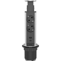Jatkojohto Gelia Pop up 2+2, 2m, 2-osainen + 1xUSB-A + 1xUSB-C, musta/harmaa