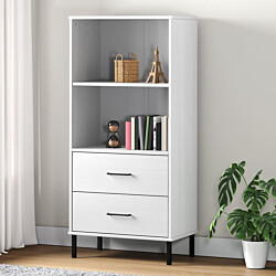 Kirjahylly 2 laatikolla 60x35x128,5 cm täyspuu Oslo valkoinen