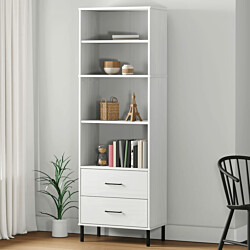 Kirjahylly 2 laatikolla 60x35x180 cm täyspuu Oslo valkoinen
