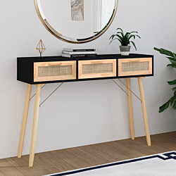 Konsolipöytä 105x30x75 cm mänty ja rottinki musta
