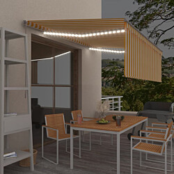 Manuaalisesti kelattava markiisi 1 verhot/LED 4x3m keltainen/valkoinen