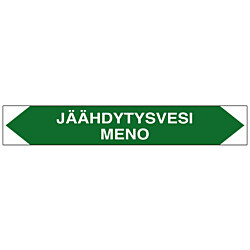 Merkintätarra/putkistotarra "Jäähdytysvesi meno", 16x2.5cm, 5kpl