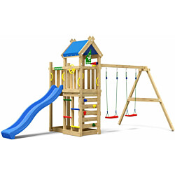 Leikkitornikokonaisuus Jungle Gym Nomad, 2-Swing Module 200, sininen liukumäki