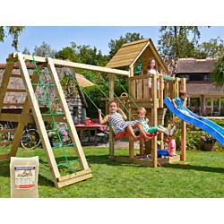 Leikkitornikokonaisuus Jungle Gym Cubby, 2-Climb Module 220, sininen liukumäki ja 120 kg hiekkaa