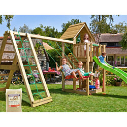 Leikkitornikokonaisuus Jungle Gym Cubby, 2-Climb Module 220, vihreä liukumäki ja 120 kg hiekkaa