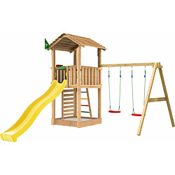 Leikkitorni Jungle Gym Cottage 2.1, 2-Swing Module 220, vihreä liukumäki
