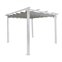 Pergola Landskap Skugga, valkoinen kehys, 3x3m, harmaa kangas
