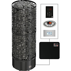 Sähkökiuas SAWO30 Round NS, 9kW, 8-15m³, erillinen ohjaus, musta teräs