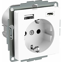 Pistorasia Schneider Electric Exxact 1-osainen + 2x USB lataus A+C 3 A, valkoinen