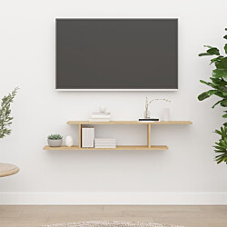 Seinäkiinnitettävä TV-hylly 125x18x23 cm levy tammi