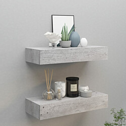 Seinälaatikkohyllyt 2 kpl 60x23,5x10 cm MDF betoninharmaa
