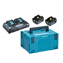 Akkupaketti Makita LXT 18V PowerPack, 2x5.0Ah ja DC18RD + Makpac