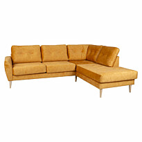 Avokulmasohva Home4You Heivi, 250x200cm, 4-istuttava, oikea, sametti, keltainen