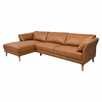 Divaanisohva Home4You Collins, 295x159cm, 4-istuttava, oikea, nahka, konjakinruskea