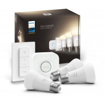 Aloituspakkaus Philips Hue White, 3 x älylamppu (9.5W, A60, E27), kytkin ja Hue-silta