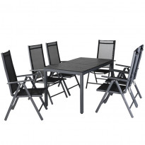 Ulkoruokailuryhmä AB Polar, pöytä + 6 tuolia,  harmaa/musta
