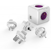Pistorasia Allocacoc PowerCube Rewirable, 4-osainen + 2 x USB, lila/valkoinen