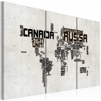 Canvas-taulu Artgeist Maailmankartta, italiankielinen, harmaa, eri kokoja