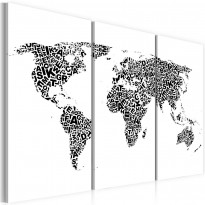 Canvas-taulu Artgeist Maailman kartta - aakkoset, 3-osainen, eri kokoja