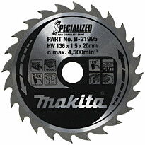 Pyörösahanterä Makita Specialized B-21995, Ø136x20x1.5mm, 24T