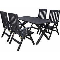 Ruokailuryhmä Baltic Garden Scottsdale 150cm pöytä + 4 tuolia musta