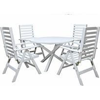 Ruokailuryhmä Baltic Garden Scottsdale Ø112cm pöytä + 4 Bastad tuolia valkoinen