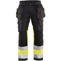 Riipputaskuhousut Blåkläder 1558 Highvis Stretch, musta/huomiokeltainen